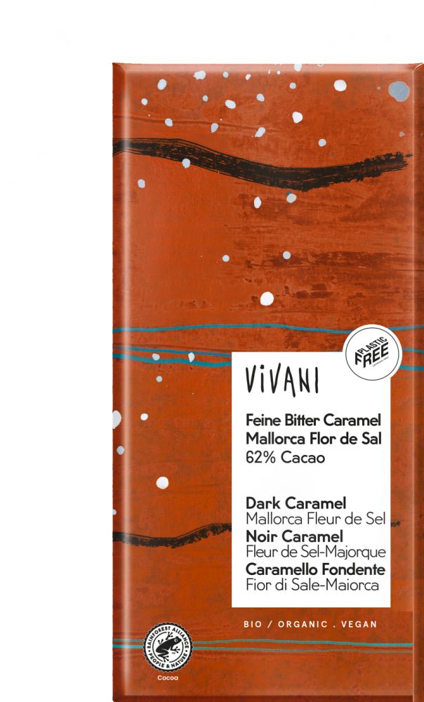 Mørk sjokolade 62% - Karamell og salt - 80 g - økologisk - Vivani