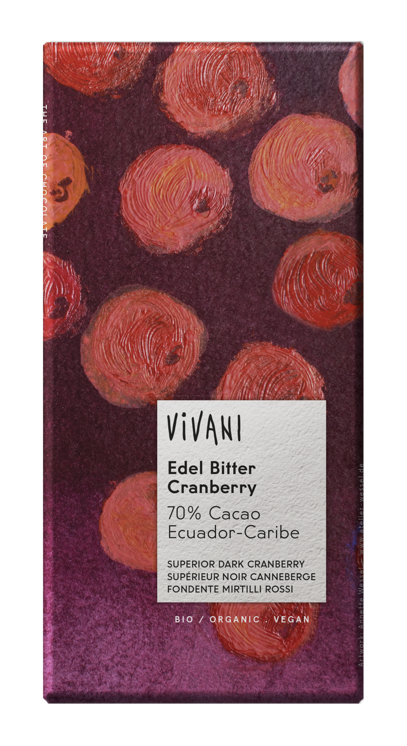 Dark chocolate w/cranberries - 100 g - organic - Vivani